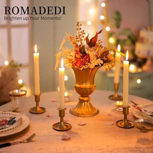 Candlestick Holders Taper Candle Holders, Romadedi Gold Candle Stick Candle Holder for Table Centerpiece, Wedding Reception, Festive Christmas Mantel Decoration or Home Decor, Set of 2