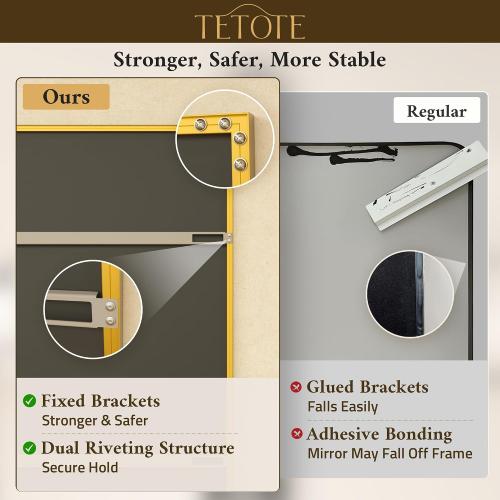 TETOTE Brushed Gold Mirror for Bathroom Sink 24 x 36 Beveled Frame Brushed Gold Brass Vanity Rectangle Mirror for Bathroom Wall, Modern Farmhouse, Tempered Glass, Stronger Frame