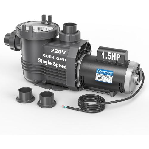 Aquastrong Riptide Series 1.5 HP In/Above Ground Pool Pump, 220V Single Speed, Up to 6,604 GPH High Flow, Pure Copper Motor, Energy Efficient, Self Priming with Filter Basket