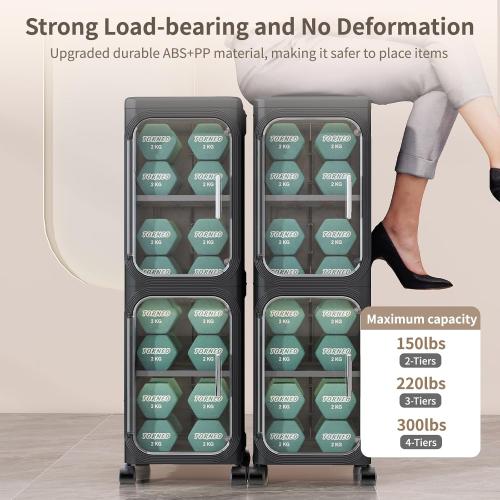 Size  4-Tiers Color Black KHNR Slim Bathroom Storage Cabinet, Foldable Storage Cabinets,Narrow Bathroom Storage,Movable Bathroom Storage Organizer for Small Spaces,Bathroom,Kitchen,Laundry,Black