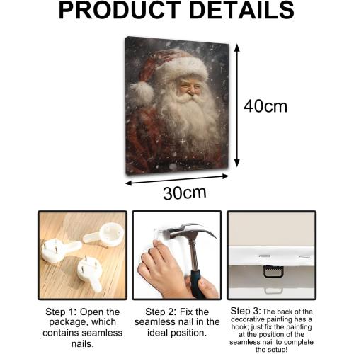 Christmas Canvas Wall Art 12x16 Inch – Vintage Santa Claus Print for Holiday Decor, Classic Santa Painting Picture for Living Room or Entryway