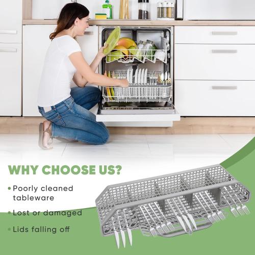 WD28X10128 Universal Dishwasher Utensil Silverware Cutlery Basket Compatible with GE Whirlpool Kenmore Maytag Frigidaire KitchenAid Samsung LG Dishwasher,Part No.WD28X10127, WD28X10131