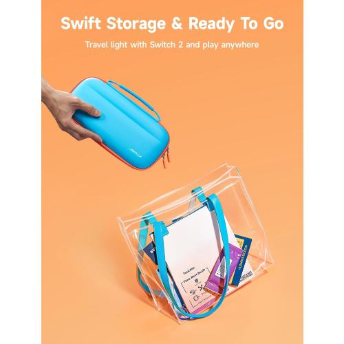 JSAUX Slim Carrying Case for Nintendo Switch 2 2025, Portable Switch 2 Case with 10 Game Slots, Protective Hard Shell for Travel and Storage, Blue