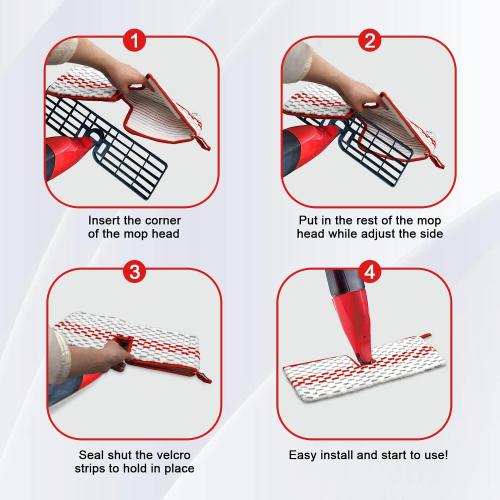 GFRED Microfiber Spray Mop Pads Compatible with Oceda ProMist MAX, Dual-Action Washable Flip Mop Pads Replacement for Dry Wet Floor Cleaning, 3 Packs Red