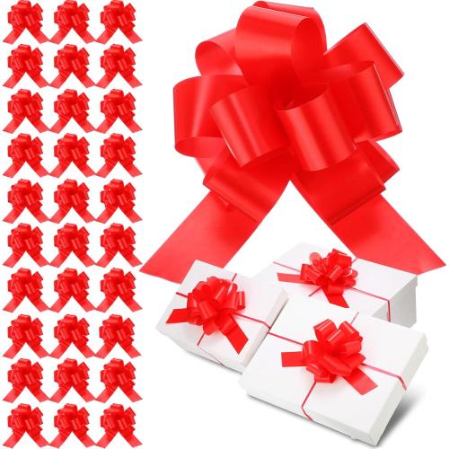 Poen 30 Pieces Christmas Pull Bows Gift Wrapping 5 Inch Large Ribbon Pull Bows Red for Holiday Gift Bag Box Basket Presents Birthday Wedding Xmas Wrap Accessory Decor