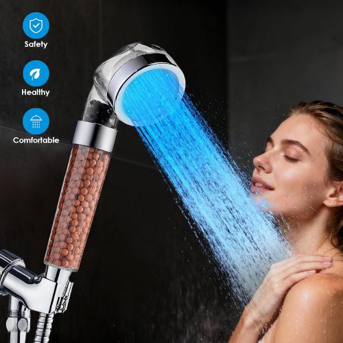 Vacto LED Handheld Shower Head Set with Filtration, Automatic 7-color Changing Shower Head Kit, High Pressure Handheld Shower Head with Hose and Bracket, Water Saving Showerheads with Filtration Beads