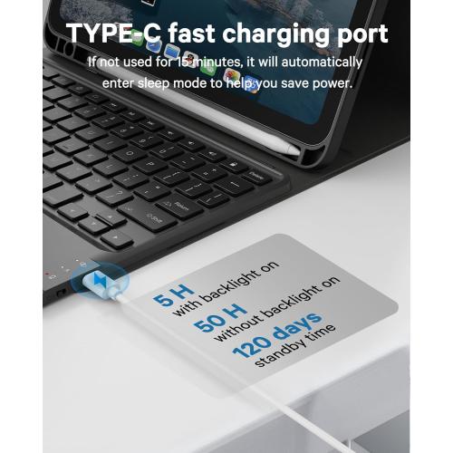 Color Black  for iPad 10th Generation Case with Keyboard, 7 Color Backlight, Multi-Touch Trackpad, Flip Stand Case with Pencil Holder, 2 Wireless Channels for iPad (A16) 11th/10th Gen (2025/2022), Black