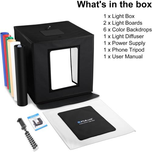 PULUZ Light Box Photography, 24x24 inch Large Photo Studio Light Box, Professional Dimmable Photo Booth with 120 LED Lights & 6 Backdrops for Jewelry and Food Items Product Photography