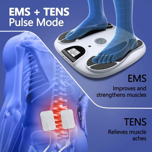 Foot Massager for Neuropathy, Rechargeable FSA EMS Foot Circulation Stimulator with 8 TENS Muscle Stimulation for Relieving Plantar Fasciitis, Swelling and Pain White