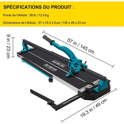 VEVOR 48 Inch Tile Cutter, Single Rail Double Brackets Manual Cutter Tool | For Workshops and Industrial, Precision Smooth Cutting , 3/5 in Cap with Precise Laser Positioning, Heavy-Duty Aluminium