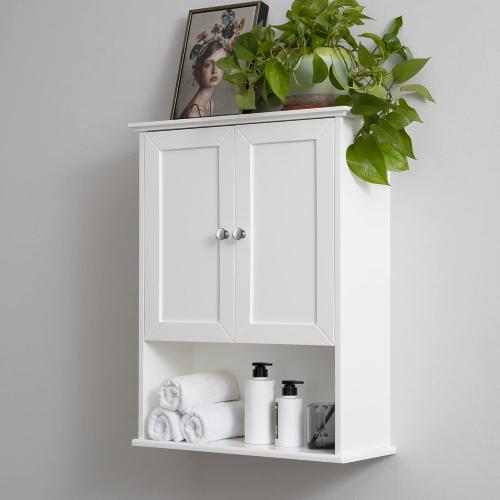 VANIRROR White Bathroom Wall Mounted Cabinet Wooden Over the Toilet Storage | Above Toilet Medicine Cabinets with 2 Door & Adjustable Shelf for Kitchen, Laundry Room, Entryway,Durable MDF Construction
