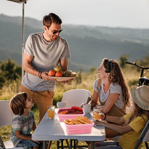 Collapsible Silicone Food Storage Containers with Lids,Set of 4 Silicone Lunch Box Containers,Foldable Meal Prep Container for Kitchen,Microwave & Dishwasher & Freezer Safe,BPA Free(Square Pink,8pcs)