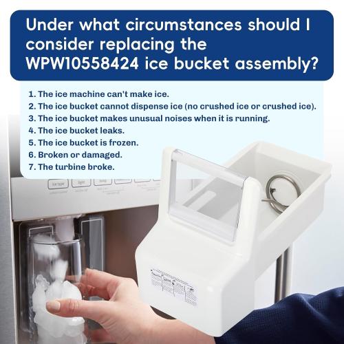 Upgraded WPW10558424 Refrigerator Ice Bucket for Whirlpool Ice Maker Replacement, Compatible with Whirlpool Kenmore Maytag Amana Ice Maker, WRS322FDAM04, WRS321SDHZ08, WRS321SDHZ05, WRS321SDHZ01