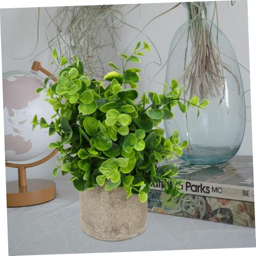 1Pc Realistic Faux Greenery Desktop Ornament Chic Potted Plant Decor for Home Office Decorative Adornment with Pulp Pot for Shelf Table Arrangement