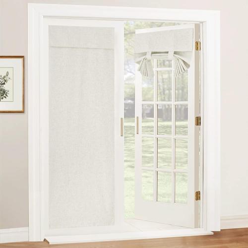RYB HOME 100% Blackout Tricia Door Curtains, Linen Textured Blend Thermal Insulating Privacy French Door Window Tie Up Shades Sidelight Curtains for Kitchen, W 26 x L 72 inches, Linen, 1 Panel