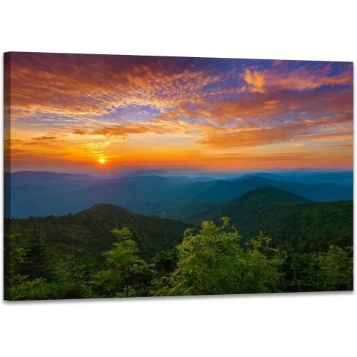 SKASNFAI Smokey Mountain Office Wall Art Framed Nature Forest Posters Canvas Print Wall Decor Blue Ridge Mountain Artwork for Bedroom Bathroom(12L x 16W)