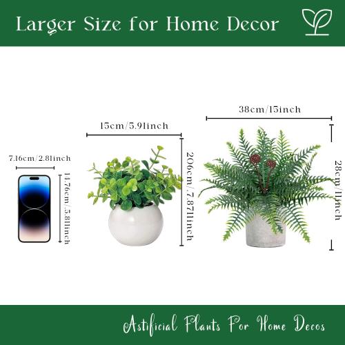 Artificial Boston Fern Potted Plants 15'' Fake Greenery Shrubs Plants in Pot for Home Office Living Room Desk Shelf Inddor and Outdoor Decoration