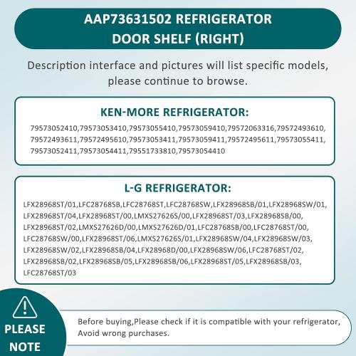 AAP73631502 Refrigerator Door Bin Shelf Replacement RIGHT Compatible for Ken-more LG Elite Refrigerator Shelf Replacement-LFX28968ST Door Bin AP5673810,2652330,AAP72909218-by MIFLUS