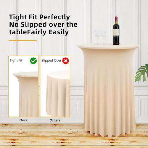Champagne Round High Top Cocktail Table Cloth 32inch×43inch Wrinkle Free Stretch Spandex Cocktail Tablecloths Table Covers for Party Wedding Banquet Baby Shower Birthday