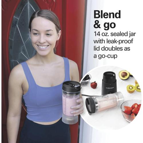 Personal Blender for Shakes and Smoothies with Leak-Proof Travel Lid, Stainless Steel Blades, 14 oz. Jar, black, 51190F