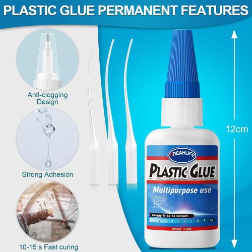 Super Glue for Plastic 30g, Strong Plastic Glue Heavy Duty | Waterproof Adhesive Reapir for Acrylic, PLA, Toys, Car, Acrylic, ABS, PVC, Tube, DIY Kits, Vinyl, Nylon