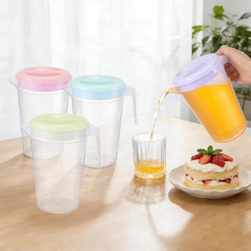 8 Pcs Plastic Pitcher with Lid & Handle, 2Qt Clear Water Pitcher Set, Round Beverage Pitchers with Easy Pour Spout for Water, Iced Tea, Party, Picnic, Camping and Home (4 Colors)