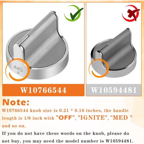 Silver 5 Pack TOMOON 2025 Upgraded W10766544 Gas Stove Knobs Replacements for Whirl.Pool Range Oven WFG540H0ES0 10430807 W10676228 4248219 AP5958476 PS10067059 EAP10067059-Stainless Steel Oven Knobs-5 Pack
