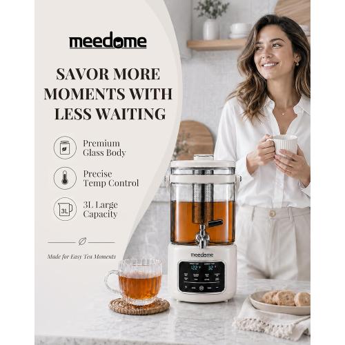 3L Electric Kettle & Beverage Dispenser with Infuser, Spigot - All-in-One Health Pot for Iced Tea/Coffee, Temperature Control, Glass Pitcher - Home & Office Use