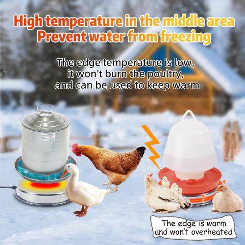 Chicken Water Heater Base for Winter,110W-15in,Suitable for Large Metal/Plastic Poultry Waterer Under 7 Gallons, with Automatic Temperature Control, Against Dry Heating and 8.2ft Power Cord