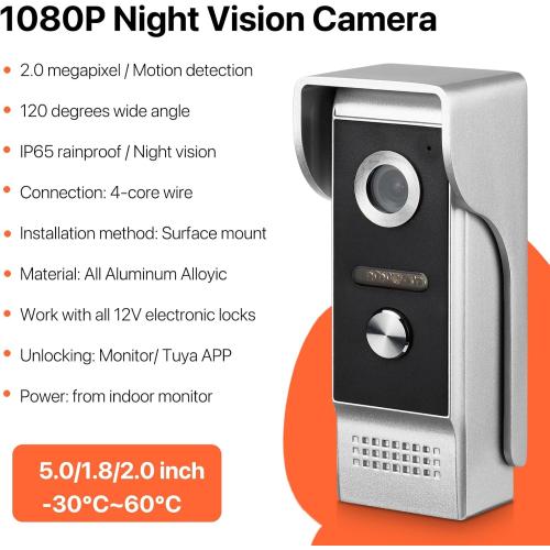 Wireless WiFi Video Doorbell Intercom System, 1080P Video Door Camera with Monitor, 7 Inch Touch Screen Video Door Phone, No Monthly Fees, Tuya APP Remote Intercom (Wired Power)