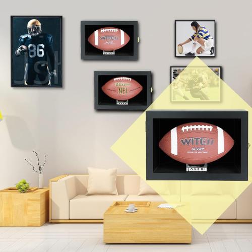 JOVANI Football Display Case Wall Mount Lockable Anti Fade Wood Holders Display Nameplate for Full Size Memorabilia Football w/98% UV Acrylic Door Stand-Sigle Ball