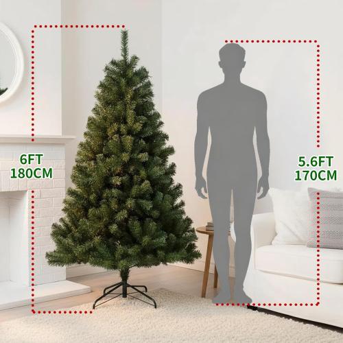 6FT Pre-Lit Christmas Tree in New Growth Green, Artificial Hinged Pine Tree with 956 Brach Tips Prelighted Durable Metal Stand