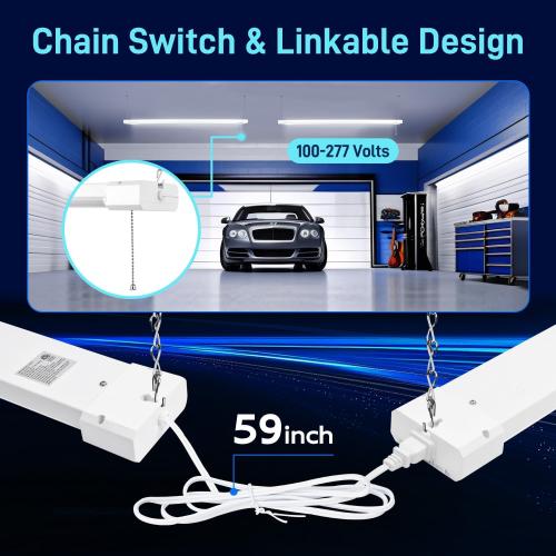 Koda 5000K LED Shop Light Linkable, 4FT Daylight 42W LED Ceiling Lights for Garages, Workshops, Basements, Hanging or FlushMount, Included Power Cord and Pull Chain, 4400lm, ETL- 1 Pack
