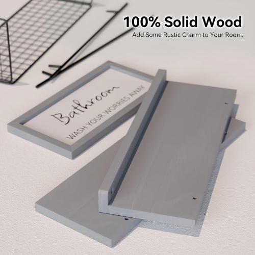 WOPITUES Floating Shelves for Wall Decor Sign, Bathroom Organizers and Storage, Bathroom Shelves Over Toilet with Metal Guardrail-Modern Grey