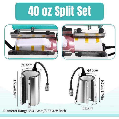 ColorSub 3 in 1 40 OZ Tumbler Heat Press Machine 110 V 20 OZ Mug Press Sublimation Machine for Sublimation 40 OZ Tumbler with Handle Straight Tumblers Bottles Mugs Glass Cup Printing Teal