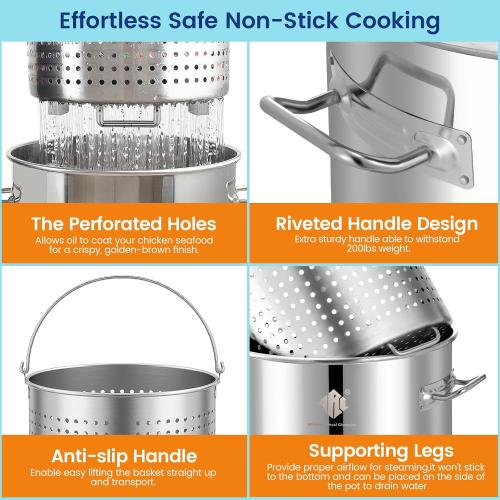 ARC 40QT Stainless Steel Stockpot for Seafood Crawfish Crab Boil-Turkey Fryer Pot with Basket Divider Hook and Steamer Rack, Lobster Shrimp Outdoor Cooking-Steaming-Home Brewing