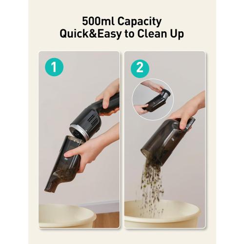 Aspiron Cordless Handheld Vacuum, 24KPA Powerful Car Vacuum, 2-Speed, 2 Charging Methods, Wireless Charger, Ergonomic Handle, Portable Rechargeable Vacuum Cleaner for Car, Home, Black Grey