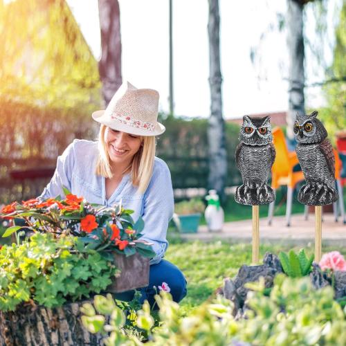 Hedoc 2 Pack Fake Owl Decoys to Scare Birds Away, Rotating Head Bird Deterrents, Nature Enemy Scarecrow Plastic Statues, Pest Repellent for Gardens and Patios