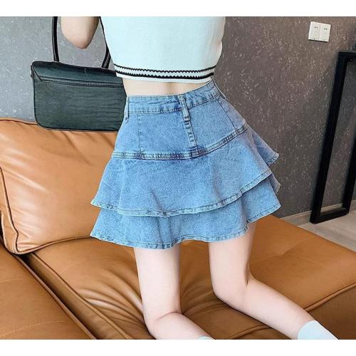 Size XL SMIUPIN Women's Casual Denim Mini Skirt Ruffled Slim A-line Pleated Jean Short Skirt