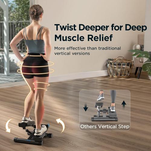 JLL Smart Twist Stepper Machine with Resistance Bands, Space-Saving Portable Mini Stair Stepper for Home, Full Body, Golden Exercise Angle, Dual Hydraulic Quiet Resistance, Adjustable Height,Bluetooth