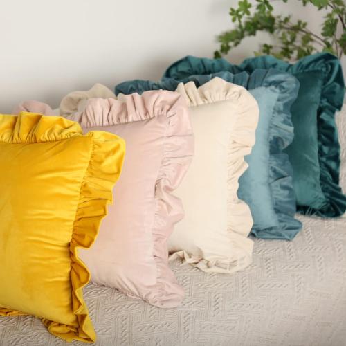Velvet Ruffle Throw Pillow Covers Couch, Set of 2 Decorative Pillowcases with Ruffles 12x20 Inch Solid Color Shabby Chic Farmhouse Cushion Cover for Living Room Sofa Bed, Copper