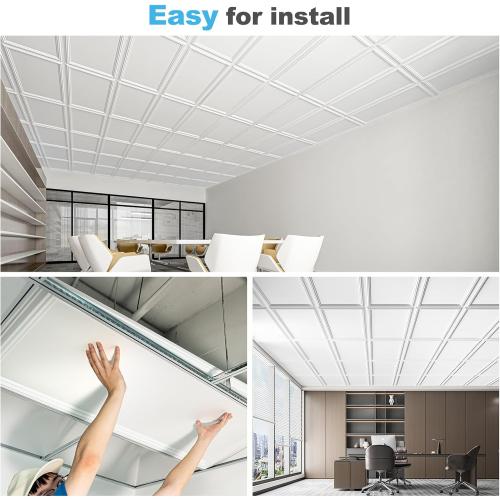 Art3d Drop Ceiling Tiles 48x24, Decorative PVC Ceiling Panels, Waterproof Rustproof and Durable 12-Pack, Glue Down, Rectangular White