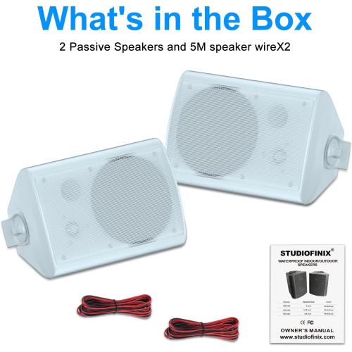 STUDIOFINIX 6.5 Inch 400W Outdoor Speakers Wired Waterproof Passive, Wall Mount Speakers for Patio Home Garage Pool (White)