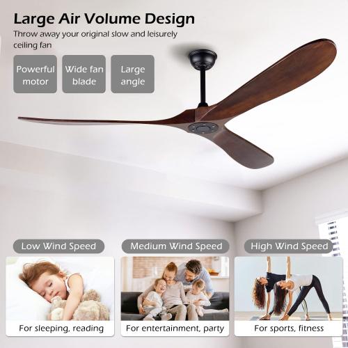 72 Inch Ceiling Fan No Light ，Wood Outdoor Ceiling Fans for Patios Living Room Garage Gazebo Mid Century Modern Exterior Extra Large Waterproof Ceiling Fan Without Light with Downrod (Walnut)