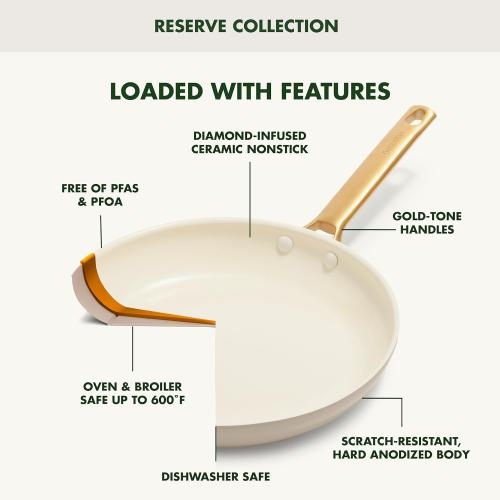 GreenPan Hard Anodized Healthy Ceramic Nonstick 10 Piece Cookware Pots and Pans Set, Gold-Tone Stainless Steel Handles, PFAS & PFOA-Free, Dishwasher Safe, Oven & Broiler Safe, Cream White‼️incomplete set ‼️