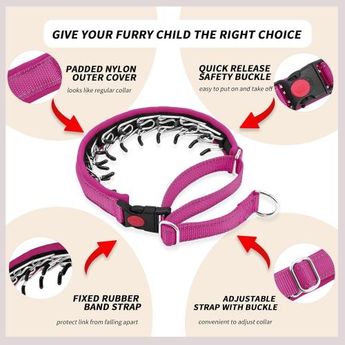 No Pull Martingale Dog Collar for Large Medium Small Dogs, Heavy Duty Nylon Reflective Adjustable Anti Pull Slip Collar with Buckle for Training Walking L Hot Pink