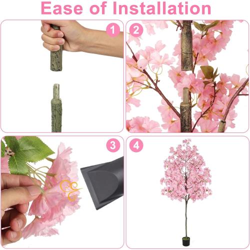 6Ft Tall Cherry Blossom Artificial Tree, Fake Tree Faux Silk Plant with Plastic Nursery Pot,Artificial Plants for Home Office Indoor Decor(Pink)