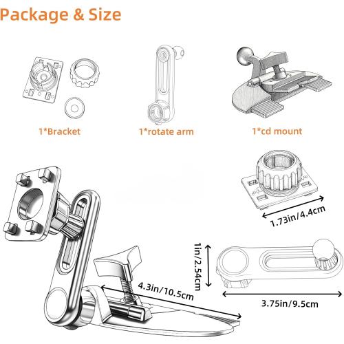 Extended CD Slot Mount for CarPlay Screen Adjustable Arm and 360° Rotating Universal Head 17mm Compatible with in-Car Monitors CD Slot CarPlay Mount