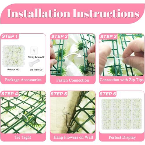 Flower Wall Backdrop 12Pcs 15x15 Inches 3D White Artificial Flower Backdrop Panels Silk Rose Flowers Wall Backdrops Floral Panels for Backdrops Wedding Party Photoshoot Background Decoration