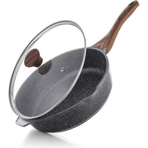 SENSARTE Nonstick Deep Frying Pan Skillet, 12-inch Saute Pan with Lid, Stay-cool Handle, Chef Pan Healthy Stone Cookware Cooking Pan, Induction Compatible, PFOA Free